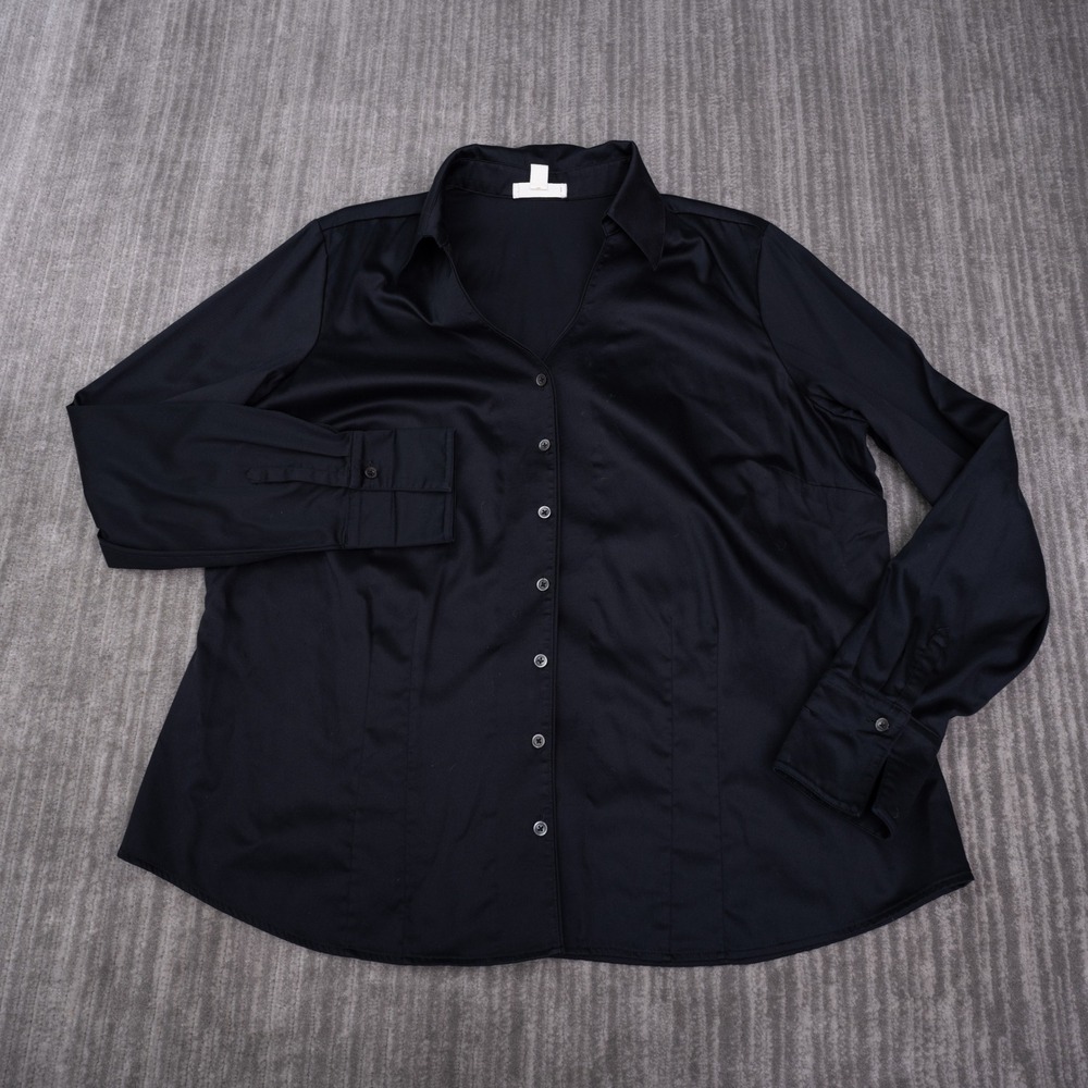 Coldwater Creek Button Front Shirt Womens 2X Black Excellent Cotton Stretch Top